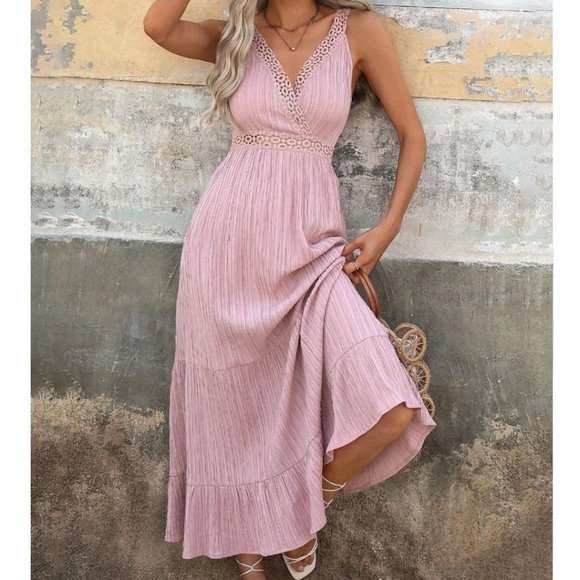 Pink Boho Lace-Straps Backless Cami Dress - Picture 4 of 9
